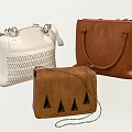 Trendy Leather Handbags Collection Including Perforated White and Brown Triangular Accents and Chain Strap