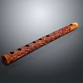 Traditional Brown Wooden Flute With Intricate Carved Patterns And Artistic Design
