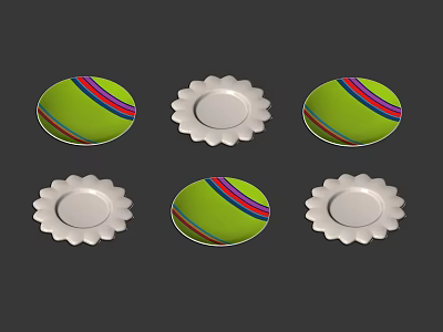 Six Piece Dinnerware Set With Green Striped Plates And White Petal Edge Plates 3d model