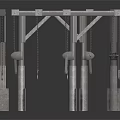 Industrial Metal Mechanical Structures With Multiple Frames Chains And Hooks 3d model