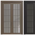 White And Dark Framed Modern Double Doors With Glass Grid Panels For Home Design