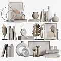 Modern Decorative Ornament Sets With Vases Frames Books Leaf Decor And Clock 3d model