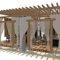 Modern Public Office Space With Wooden Ceiling Grid Screens Computers And Green Plants