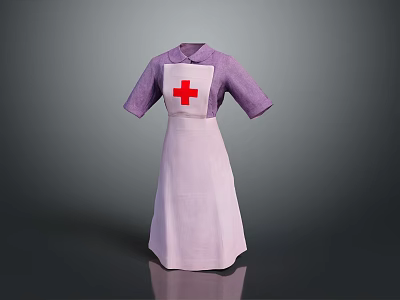 Nurse Uniform with Purple Top and White Apron Featuring Red Cross Design 3d model