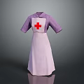 Nurse Uniform with Purple Top and White Apron Featuring Red Cross Design