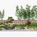 Garden Wall Design With Tall Trees Green Plants And Decorative Stones