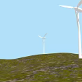 Public Wind Energy Facility with Multiple Turbines on Green Hillside Under Blue Sky and Clouds