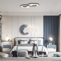 Modern Kids Room Interior With Cloud Shaped Light Blue White Bedside Tables And Window