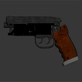 Tactical Handgun With Orange Grip And Distressed Metal Body Design