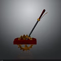 Electronic Device Component Featuring Red Base Gear Mechanism And Wooden Handle Metal Rod