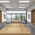 Digital Store Modern Interior With Bright Lighting Wooden Tables Apple Logo And Electronic Devices