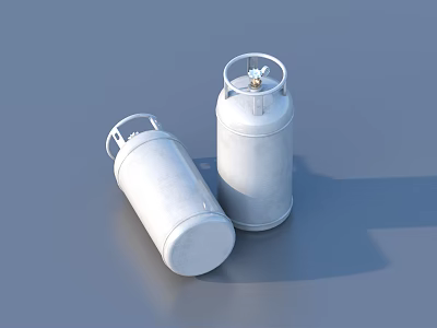 White Gas Cylinders Standing And Lying On Gray Background For Home Use 3d model