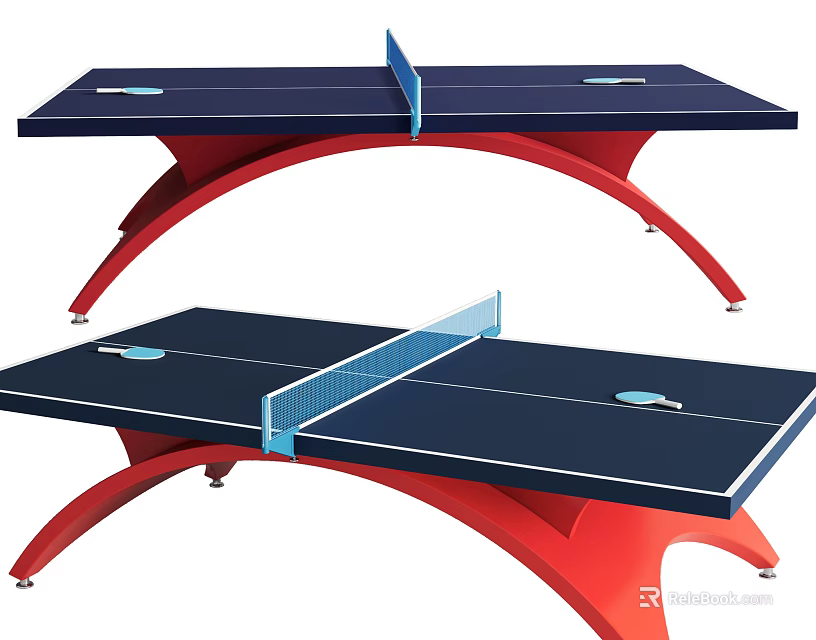 Professional Table Tennis Table With Dark Blue Top Red Frame And Net 3d model
