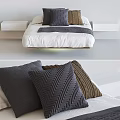 Floating Bed With White Bed Sheet Nightstands And Knitted Pillows Gray Brown Zigzag Pattern 3d model