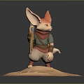 Fox Game Character Crouching Holding Large Axe Wearing Green Top Red Scarf And Yellow Cape