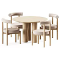Modern Round Dining Table Set With Upholstered Chairs And Wooden Legs 3d model