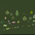 Various Types of Trees with Different Heights Shapes and Colors Including Shrubs and Flowers