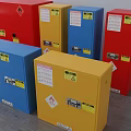 Colorful Labeled Storage Cabinets In Yellow Blue Red For Organized Storage Spaces