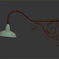 Rustic Wall Light Combination With Rusted Metal Arm Turquoise Lampshade And Decorative Scroll Design