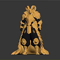 Golden Armor Character 3D Render With Shiny Gold Details And Black Accents