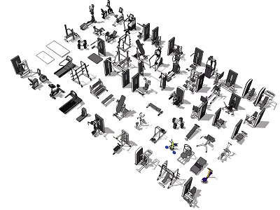 Different Types Of Sports Equipment Such As Dumbbells Treadmills Weight Benches And Exercise Machines 3d model