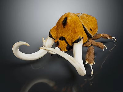 Orange And Black Beetle With Large White Curved Horns On Dark Background 3d model