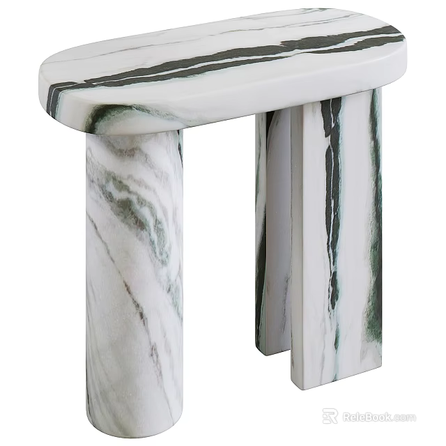 Modern Marble Side Table With Curved Top And Column Legs Design 3d model 