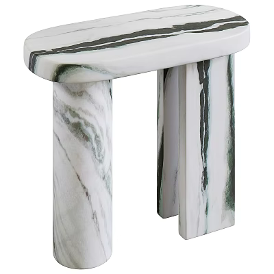 Modern Marble Side Table With Curved Top And Column Legs Design 3d model