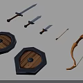 Vintage Medieval Decorative Ornament Set With Swords Shields Bow And Arrow