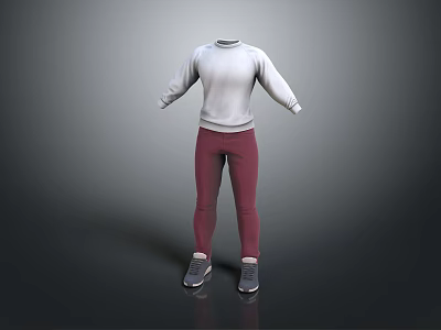 Comfortable Casual Outfit with White Sweater Burgundy Pants and Gray Sneakers 3d model