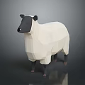 Low Poly Sheep Model With White Body Black Head Standing On Gray Background And Reflection 3d model