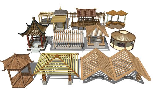 New Chinese Style Pavilion Wooden Pavilion 3d model