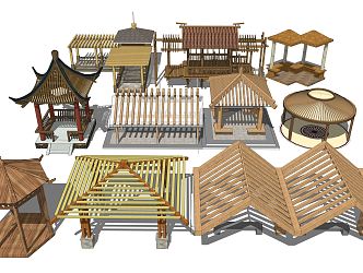 New Chinese Style Pavilion Wooden Pavilion 3d model