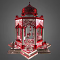 Red Decorative Pavilion Structure With Dome Intricate Patterns And Bros Signage