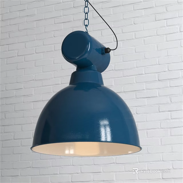 Modern Blue Dome Shaped Pendant Light Hanging Against White Brick Wall 3d model 
