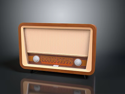 Vintage Radio With Wooden Frame Mesh Speaker Grille And Tuning Knobs 3d model