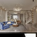 Luxury Open Concept Living And Dining Room Interior Design With Crystal Chandeliers And Velvet Sofas