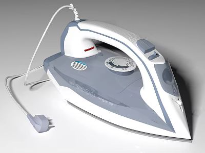 Modern White And Gray Electric Iron With Control Dial Power Cord As Essential Household Appliance 3d model