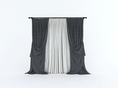 Elegant Grey And White Layered Curtains With Pleated Design For Home Decor 3d model