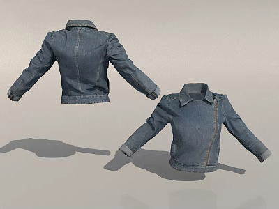 Denim Jacket Front and Back Views Showcasing Collared Design and Zipper Closure 3d model