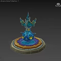 Intricate Blue Scenic Structure With Decorative Top Water Basin Base And Yellow Accents