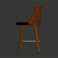 Wooden Bar Stool With Lattice Diamond Pattern Backrest Black Seat Metal Legs Silver Ring Support