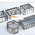 Various Glass House Frame Designs With Different Roof And Window Structures 3d model