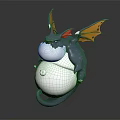 Chubby Cartoon Dragon Character 3D Model With Blue Body White Belly And Orange Wings