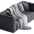 Gray Sectional Sofa With Cozy Blanket And Checkered Solid Pillows 3d model