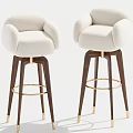 Modern White Upholstered Bar Stools With Armrests Dark Brown Wooden Legs And Gold Metal Accents