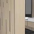 Modern Public Restroom Design With Wooden Partition Walls And Sink Areas