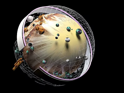 Spherical Art Installation Featuring Metal Framework Colorful Spheres And Interior Textures 3d model