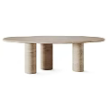 Modern Oval Dining Table Set With Light Stone Top And Cylindrical Support Legs