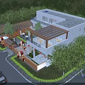 Modern Detached Villa Exterior With Courtyard Greenery And Car In Tree Surrounded Area